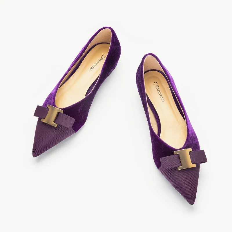 Metal Tie Velvet Flats (Aida)