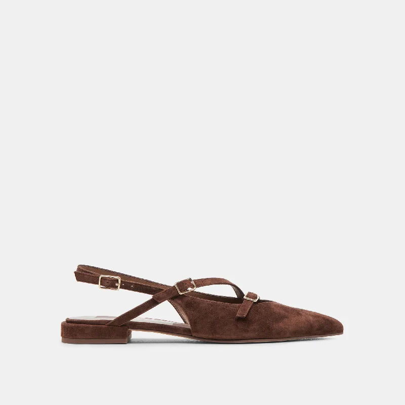 PAMLA FLATS DK BROWN SUEDE