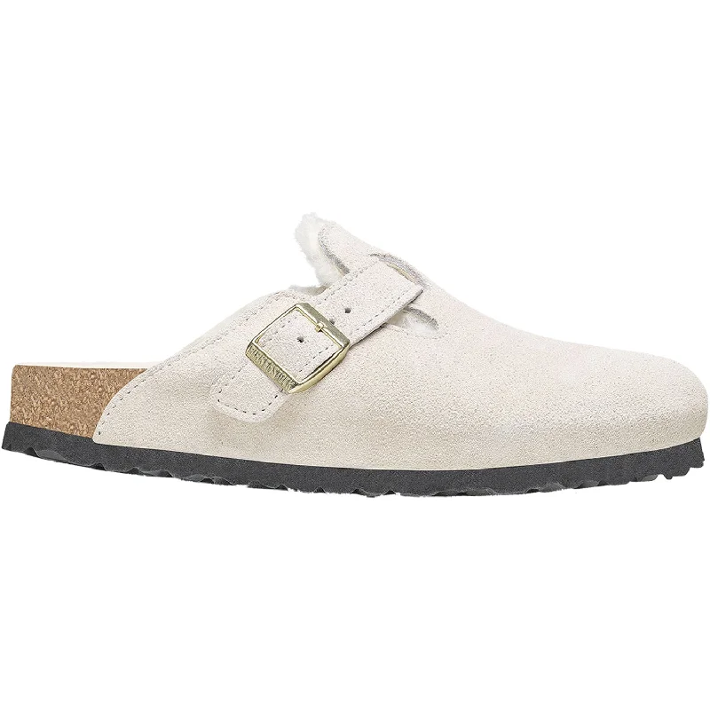 Running Shoes For Hiking Women's Birkenstock Boston Shearling Antique White Suede