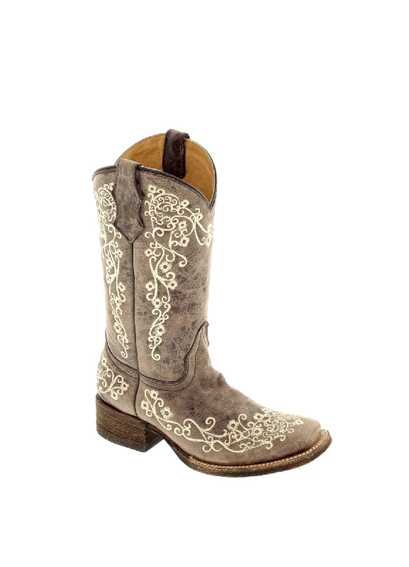 Corral Ladies Embroidery Brown Cowhide Leather Cowgirl Boots