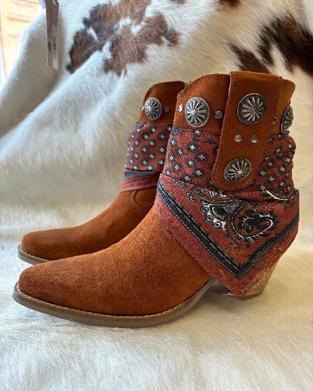 Winter Casual Shoes Dingo Women's Brown Bandida Cowgirl Ankle Booties DI184-BN