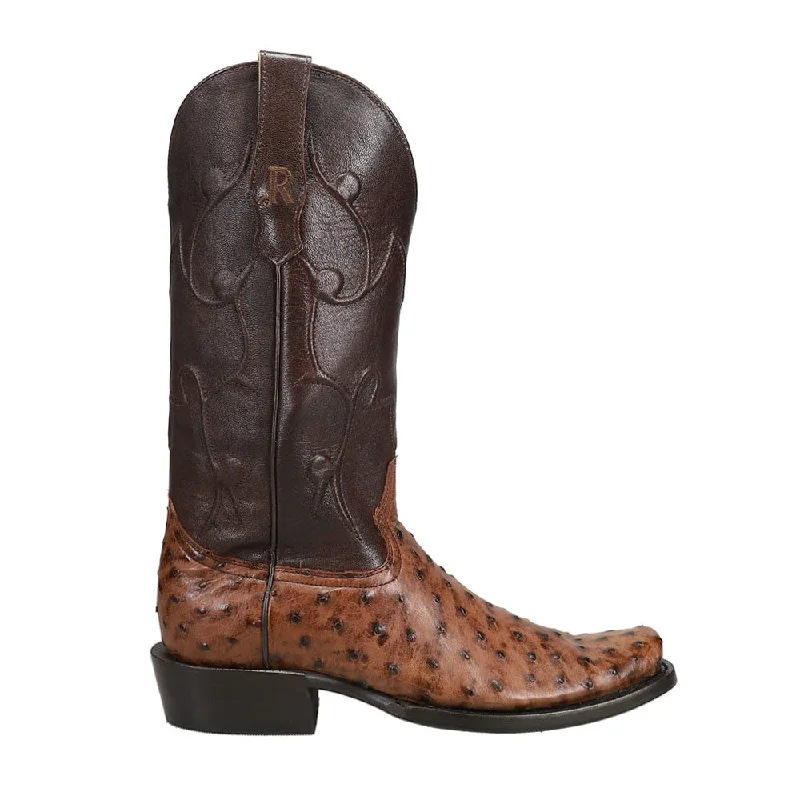 Full Quill Ostrich Embroidered Square Toe Cowboy Boots