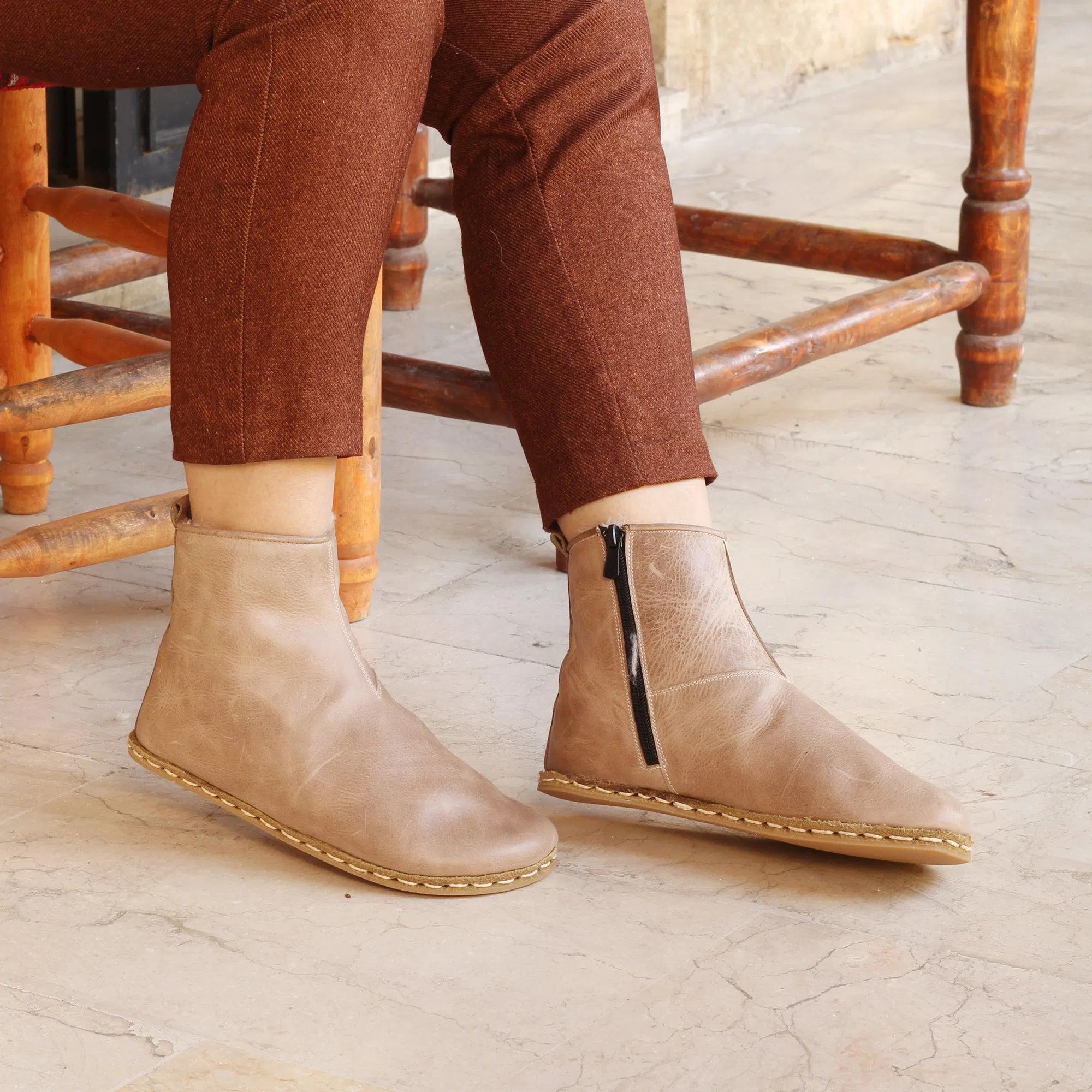 Cozy Casual Shoes Handcrafted Light Brown Tuscan Fur Ankle Boots For Women