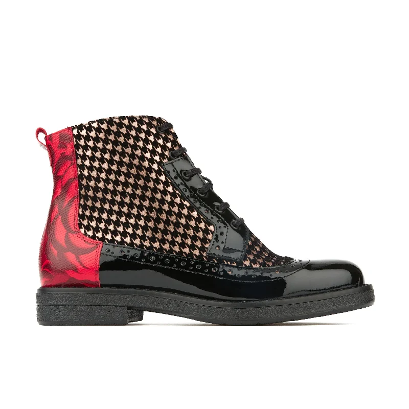 Comfortable Hiking Footwear Hatter - Red Rose & Houndstooth