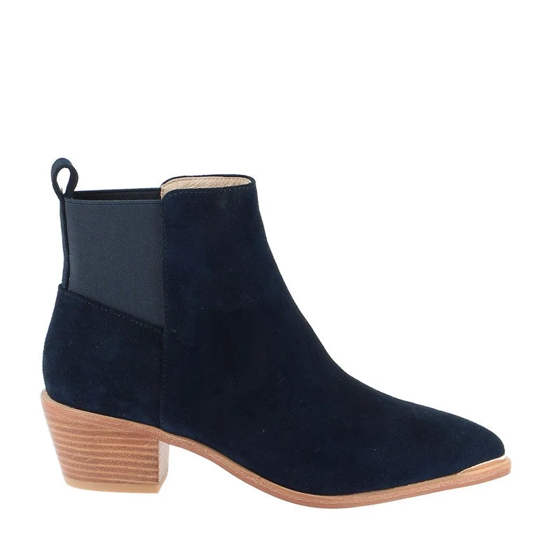 High Fashion Dress Shoes Nude Reese Navy Suede Ankle Boot