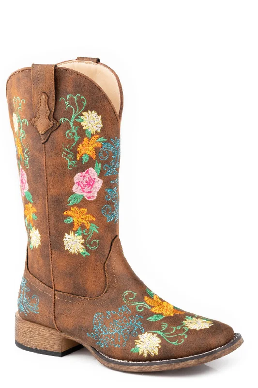 High Fashion Footwear Roper Womens Bailey Floral Tan Faux Leather Cowboy Boots