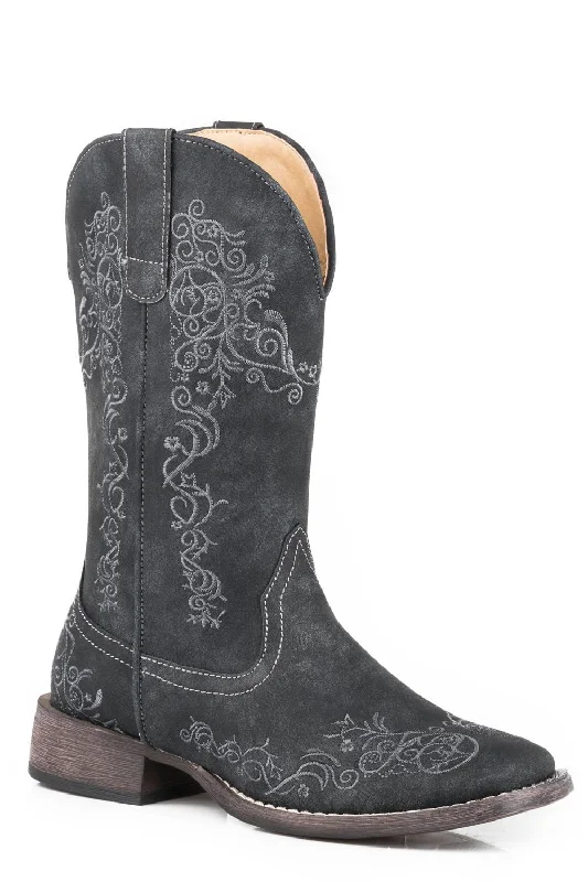 Stylish Boots For Sale Roper Womens Black Faux Leather Riley Scroll 12In Cowboy Boots