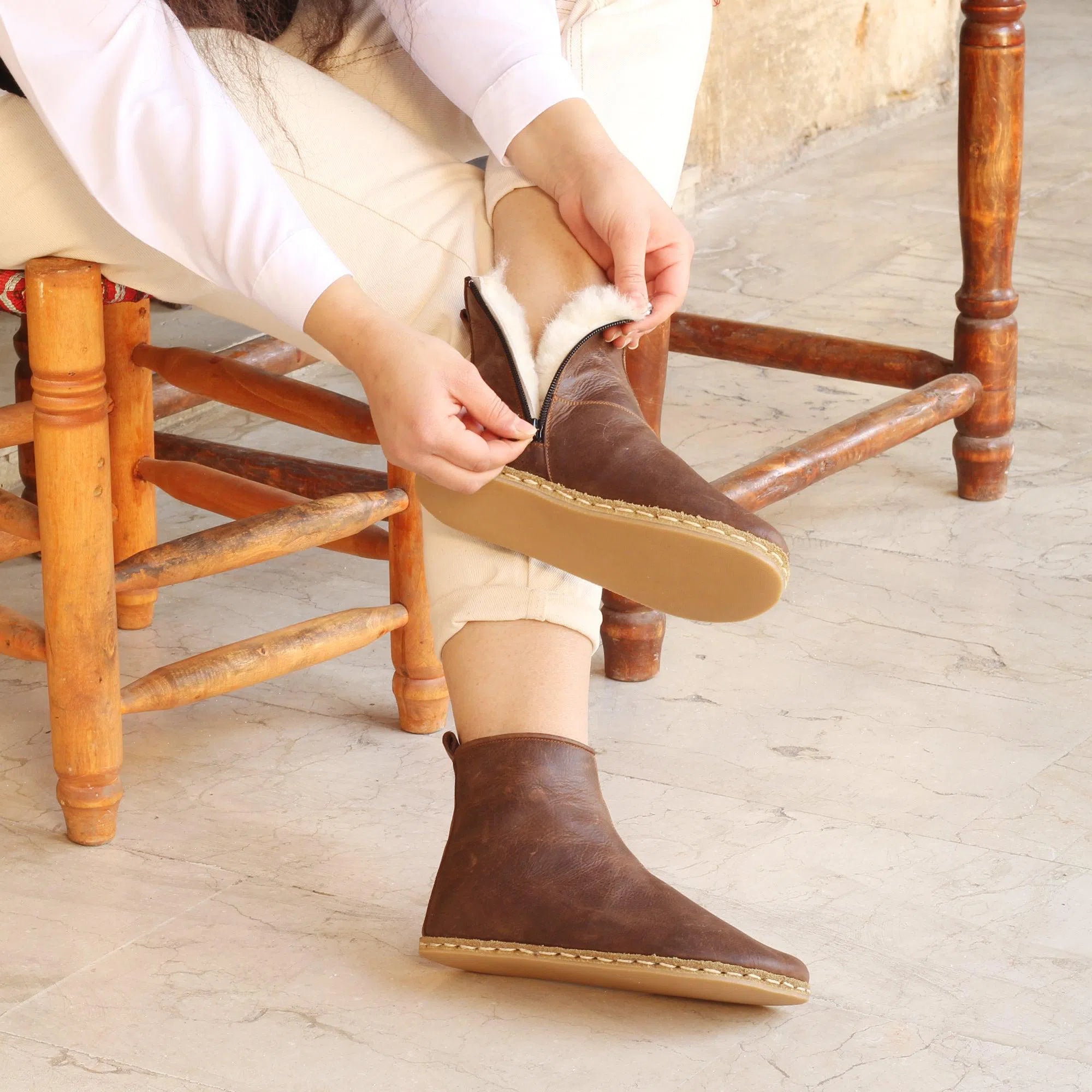 Fashionable Loafers For Sale Shearling Ankle Boots Brown for Women