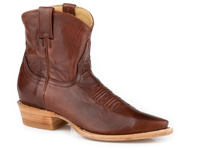 Stetson Womens Riley Cognac Leather Cowboy Boots