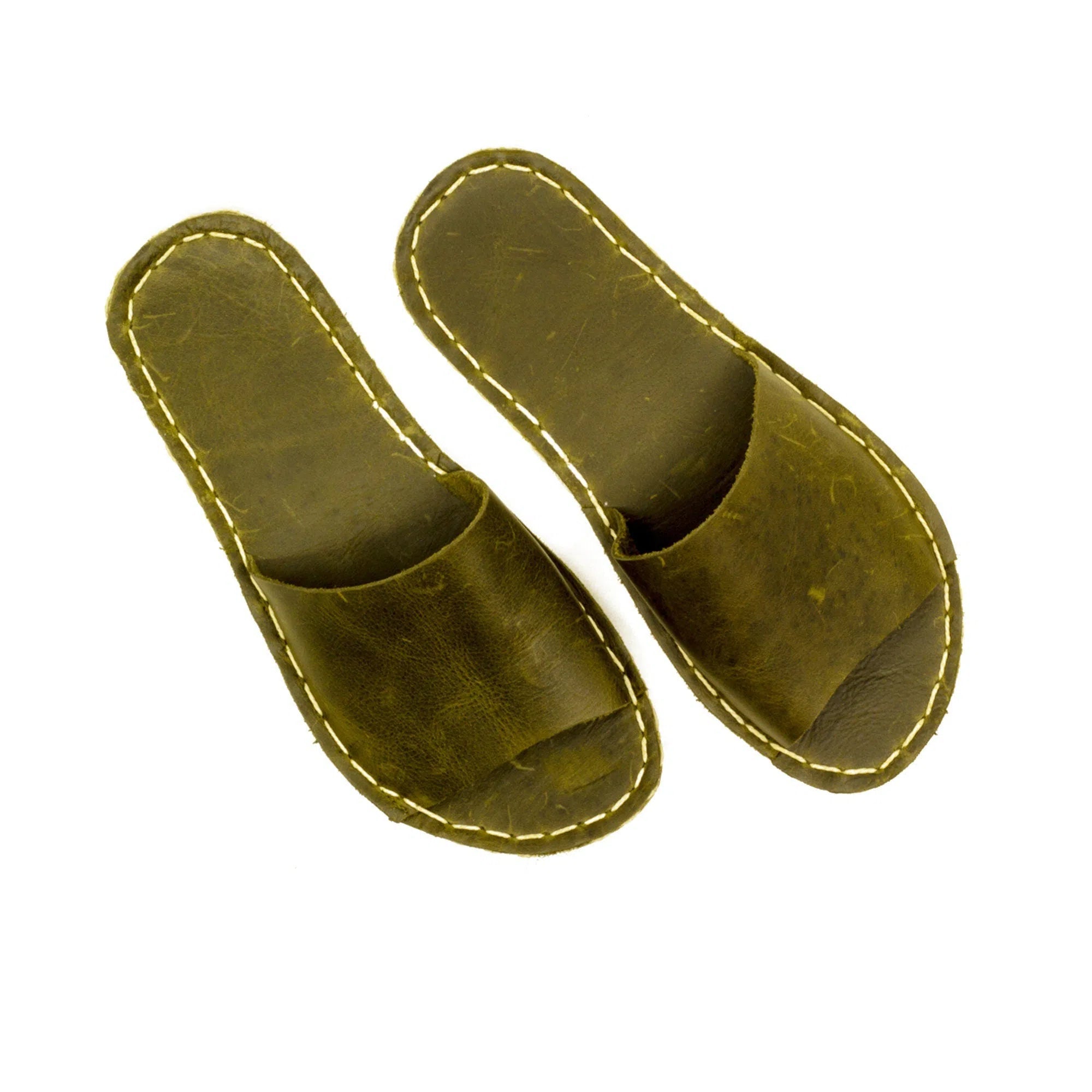 Luxury Running Shoes Tape Handmade Olive Green Leather Slippers for Men