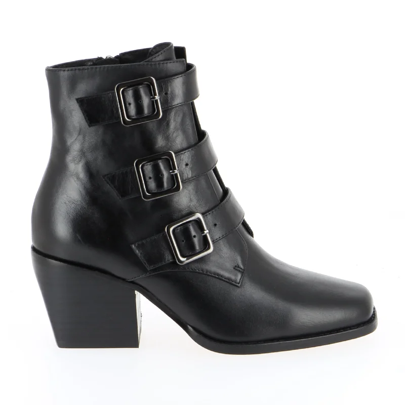 Top End Rosiey Black Buckle Ankle Boot