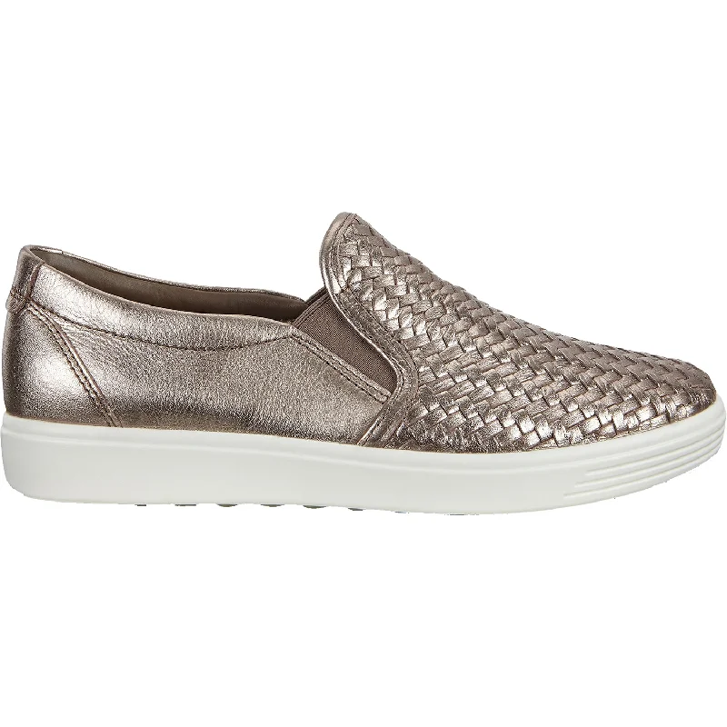 Women's Ecco Soft 7 Woven Slip On 2.0 Stone Metallic Leather